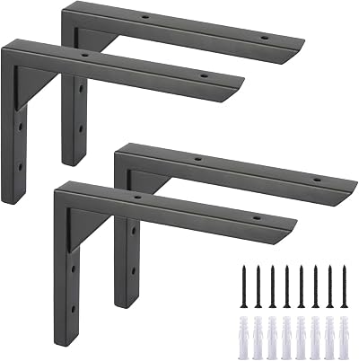 Ouvin Heavy Duty Shelf Brackets 10 Inch 4 Pack Black Iron Wall Mount