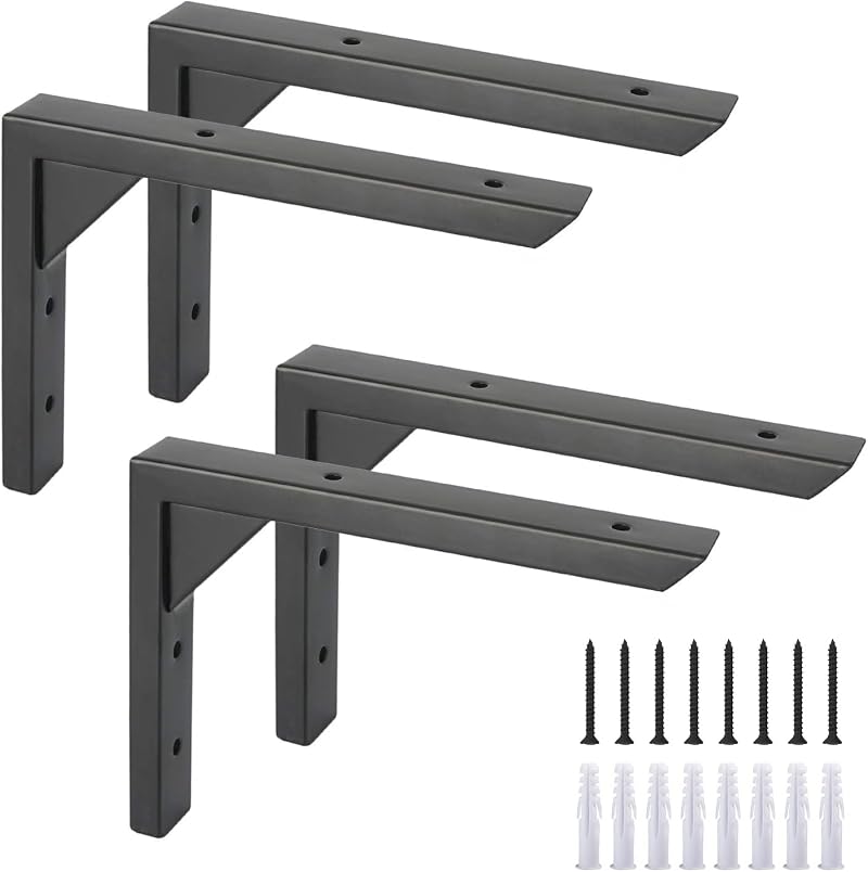 Ouvin Heavy Duty Shelf Brackets 10 Inch 4 Pack Black Iron Wall Mount