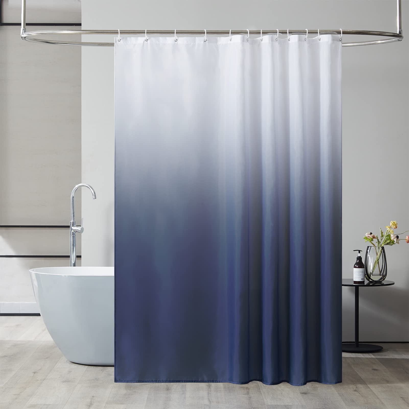 Furlinic Wide Shower Curtain Wterproof Mildew Resistant Gradient White to Blue Bath Curtains Fabric 200x200cm Weighted Hem with 12 Hooks 78x78 Inch.
