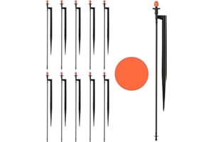 La Farah Drip Micro Sprinkler Heads with Stake: 360 Degree Sprinkler Nozzle with 1/4" Drip Irrigation Tubing - 10 Pack Drip Spray Emitters on 12 Inch Stake for Garden Water System