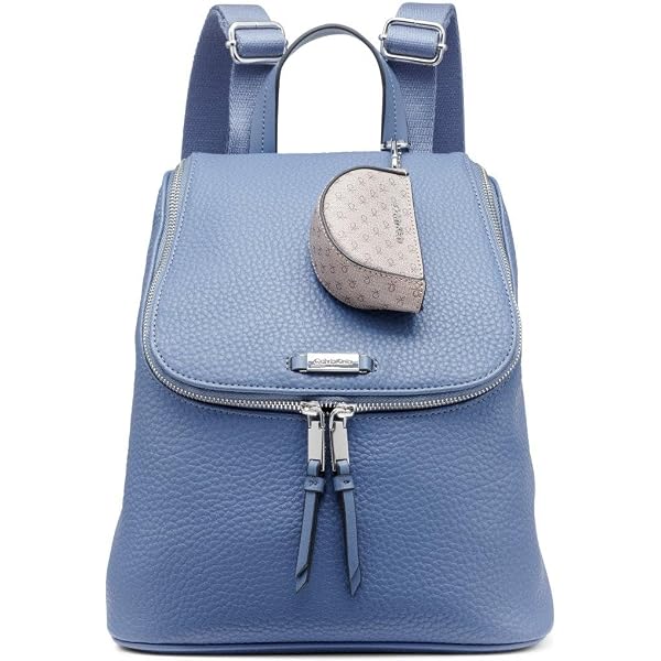 BNWT DKNY Bryant Signature Top Zip Backpack in camel brown / steel blue colorway DKNY - Bryant Leather Flap Backpack Blue | www.luxurybags.eu main image 4