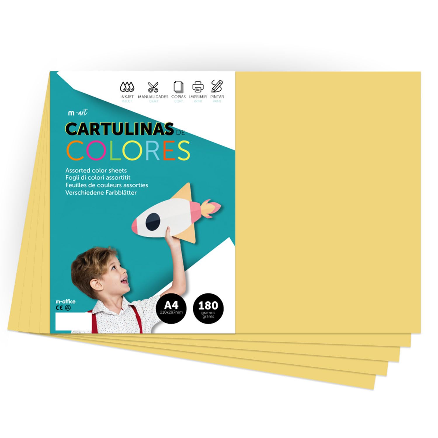 A4 Colour Card - Bright Colours 180g - for Crafts, Print Your Documents and Creative Designs - A4 Colour Sheets - m-office (250 Sheets, Ivory)