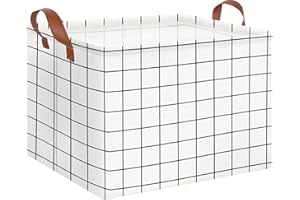 CLOCOR Rectangular Storage Basket,Collapsible Cute Pattern Storage Bin,Waterproof Coating Storage Box with Handles,Gift Baskets,Shelf Basket (white checks)
