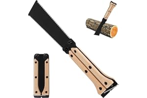Folding Japanese Pull Saw, 120mm Hand Saw with Double Edged SK5 Blade(13/14 TPI) and Wood Handle, Foldable Design Compact Flu