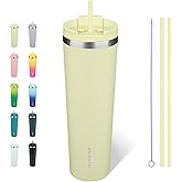 BJPKPK 34oz Insulated Tumbler With lid And Straw Stainless Steel Tumblers Travel Coffee Mug Reusable Thermal Cup,Macaron Green