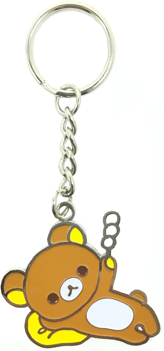 San-X Rilakkuma Enamel Keychain, Rilakkuma Bear - Securely Attaches to a Purse, Backpack or ID Lanyard - Authentic Japanese Design - Durable Quality