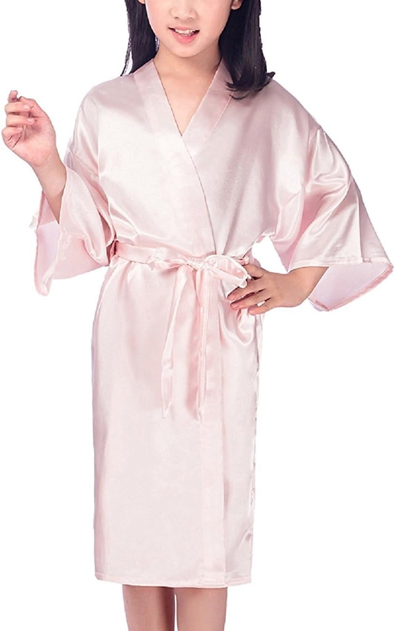 Hammia Girls Satin Kimono Robe Fashion Bathrobe Silk Nightgown for Spa Party Wedding Birthday Gift