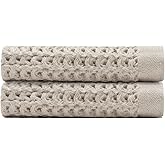 ONSEN Supima Waffle Face Towel 2 Pack - Luxury Cotton Towels - Quick Dry, Soft, Absorbent, Lightweight Spa Towels for Bathroom - Oatmeal, 12" x 12"