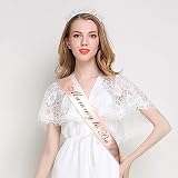 HOWAF Mummy To Be Sash and Tiara Set White Rose Gold Baby Shower Crown view 6