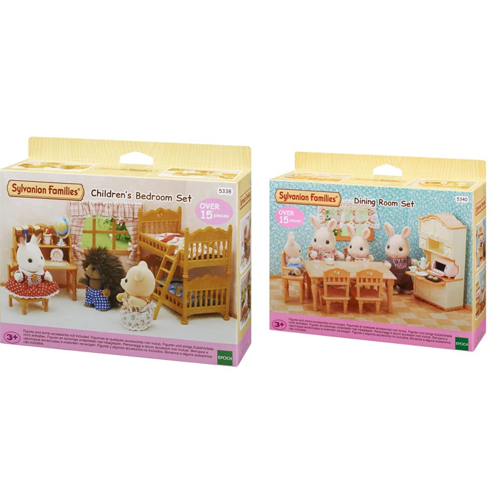 Sylvanian Families 5340 Dining Room Set, Multicolor & 5338 Children's Bedroom Set, Multicolor