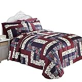 Caledonia Burgundy Floral Patchwork Quilted Medium-Weight Bedspread, King