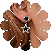 Erimberate Bohemian Crystal Star Dangle Earrings Gold Cz Star Circle Drop Earrings Black Enamel Star Earrings Small Rhinestone Star Circle Earrings Jewelry for Women Gifts