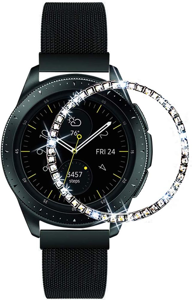 Compatible with Galaxy Watch 42mm Band Bezel, 20mm Stainless Steel Watchband Women Bezel Ring Cover Diamond Strap Bracelet for Samsung Galaxy Watch 42mm/Gear Sport (Black, 42mm)