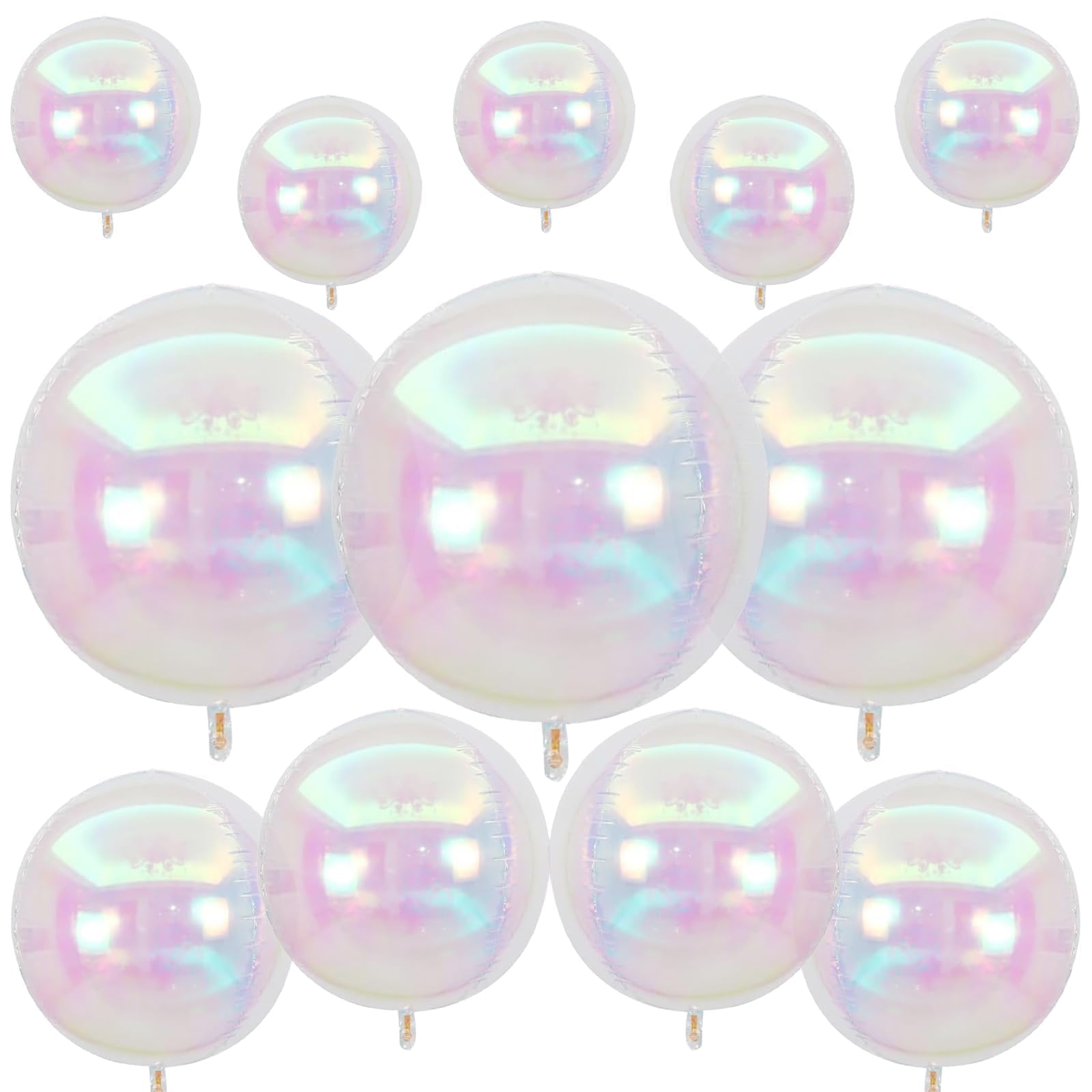 Photo 1 of 12Pcs Iridescent Round Foil Balloons, 22" 15" 10" 4D Clear Ball Balloon, Holographic Balloons for Birthday Wedding Folding Rainbow Under The Sea Mermaid Party decoration