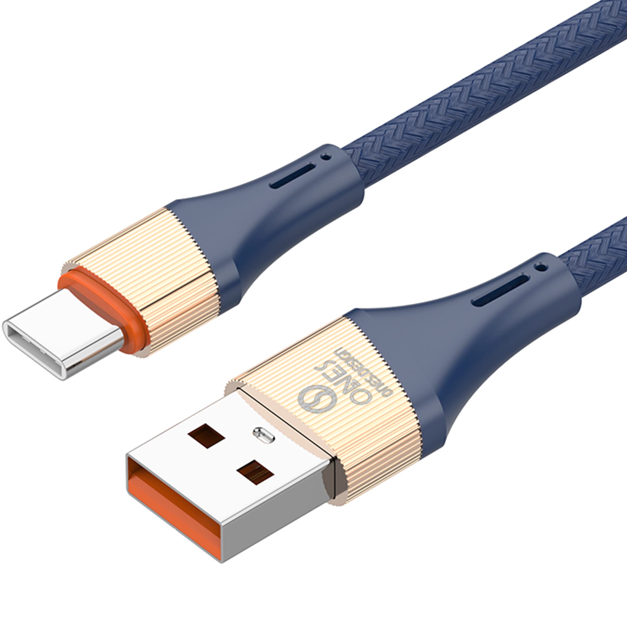 ONES 30W / 6A super fast charging cable USBC & USBA high durability aluminium alloy + high strength nylon braided wire, no signal interference, stable and harmless mini size Type C cable (1m / blue)
