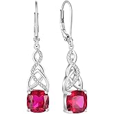 Lwsary Infinity Celtic Knot Dangle Drop Earrings 925 Sterling Silver Princess Cut Leverback Earrings with Birthstone Irish Jewelry Gifts for Women