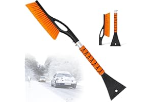 VEGEPEEL Snow Brush & Ice Scraper, Detachable Ice Scraper for Car Windshield with Ergonomic Foam Grip for Snow Removal, Aluminum Car Snow Scraper and Brush for Cars, Trucks, SUVs (Heavy Duty Abs, PVC Brush)