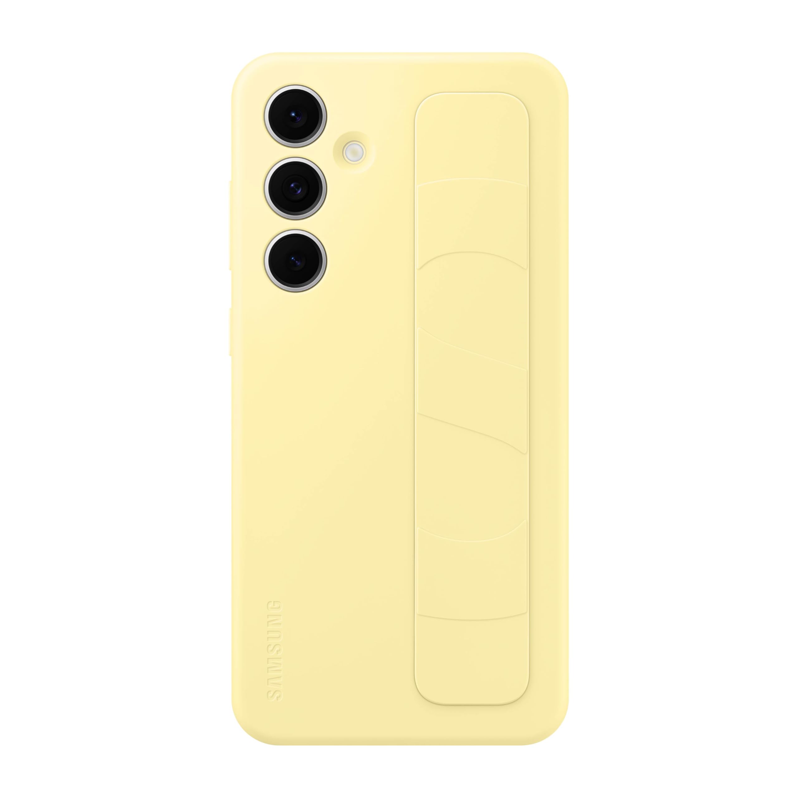 Samsung Galaxy S24 FE Standing Grip Phone Case, Protective Silicone Cover with Hand Strap, Hands-Free Kickstand, Soft Touch, Durable Design, US Version, Yellow