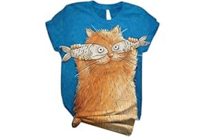 Shakumy Womens T Shirts Cat Printed Cute Funny Graphic Tees Short Sleeve Shirt Casual Summer Crewneck Tops Tunics Blouse