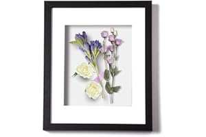 Muzilife 8x10 Shadow Box Frame Wood 3D Picture Frame with Glass Cover, Display Case with Mat for Wall-Hanging or Free-Standing Picture Showcase, Black
