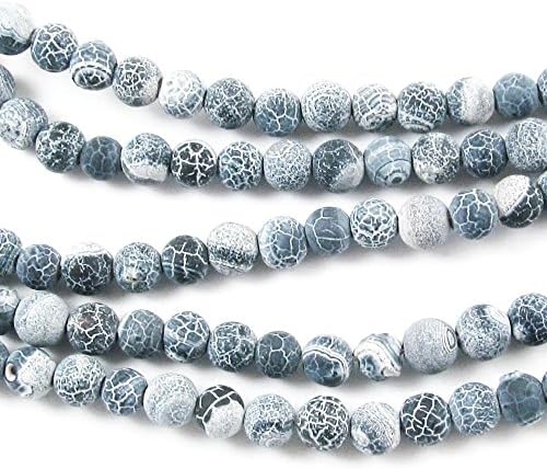 14" Frosted Crackle Dragon Vein Agate Gemstone Beads-DENIM GRAY & BLACK 5-6mm (64)
