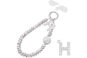 VirgoCCY Letter Diamond Phone Charm With Phone Tether Tab, Luxury Bling Diamond Glitter Wrist Strap, Hanging Accessory Anti-loss Phone Lanyard Gifts for Women Girls-H