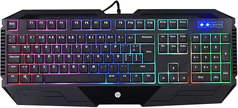 Teclado HP Gamer USB K110 Preto - Layout ABNT2 com Ajuste de Altura Teclas Multimídia e Iluminação de Led - 9XW73AA