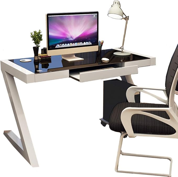 CDTO Modern Computer Desk Tempered Glass, Office Table Zshaped