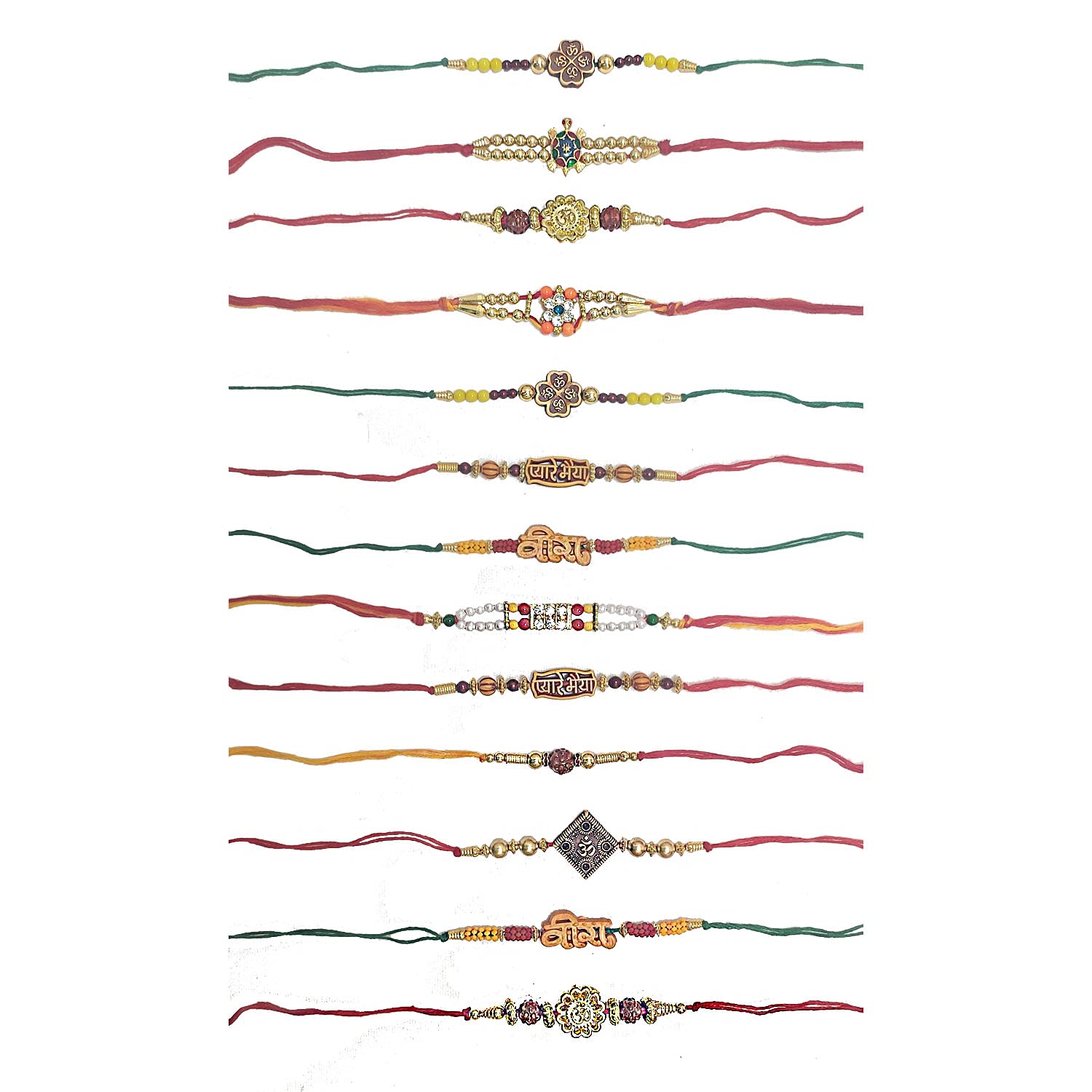 Belexy Pack of 12 Rakhi for Raksha Bandhan, Gift for Brother, Sister, Bhabhi, Bhaiya, Different Design with Vary Color- Set of 12