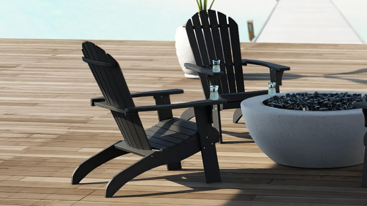 PolyTEAK King Size Adirondack Chair, Black | Adult-Size, Weather Resistant, Made from Special Formulated Poly Lumber Plastic : Garden & Outdoor