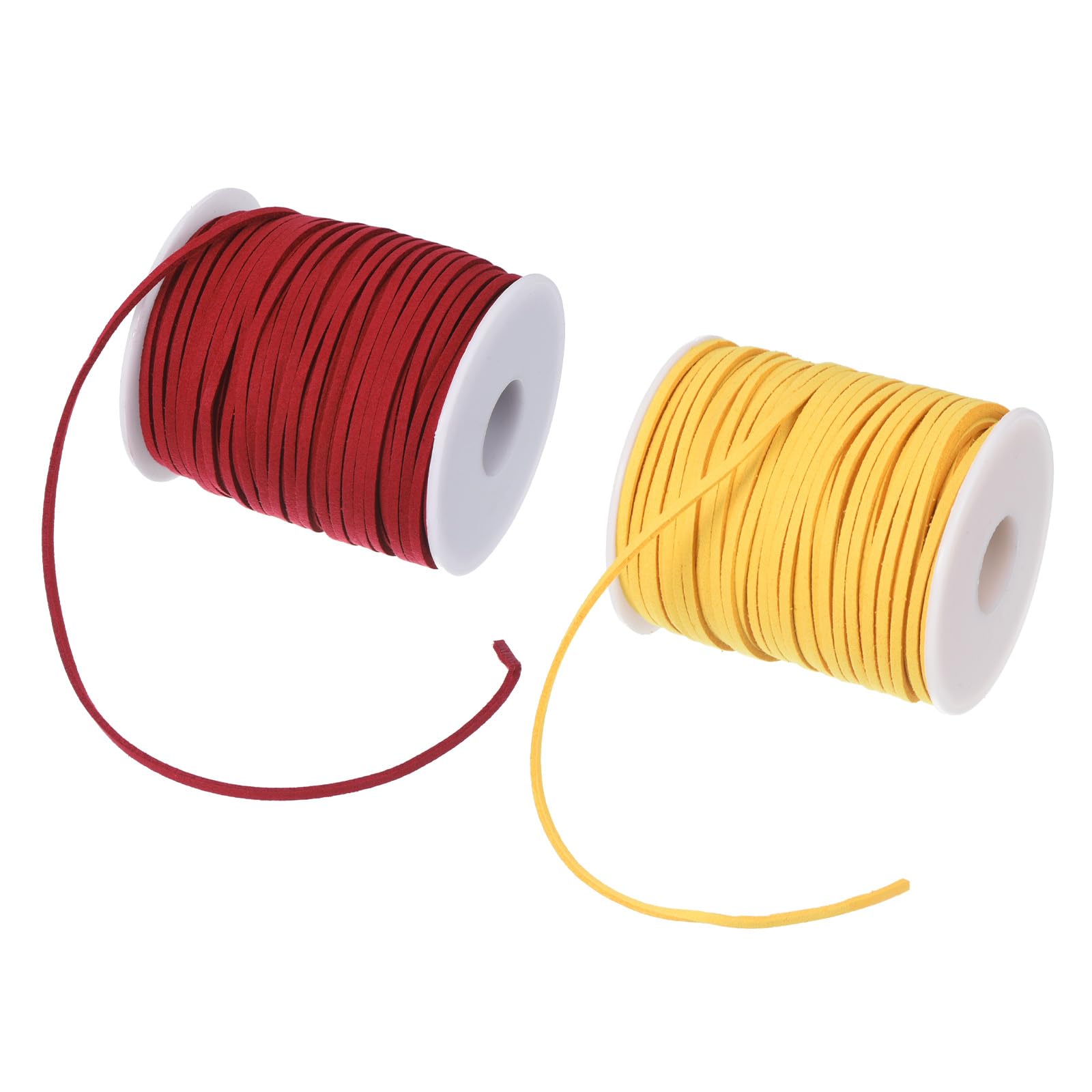 PATIKIL 2.7mm 49 Yard Suede Cord with Roll Spool, 2Roll Flat Faux Leather Lace for Necklace Bracelet Jewelry Making Beading DIY Crafts, Yellow/Red