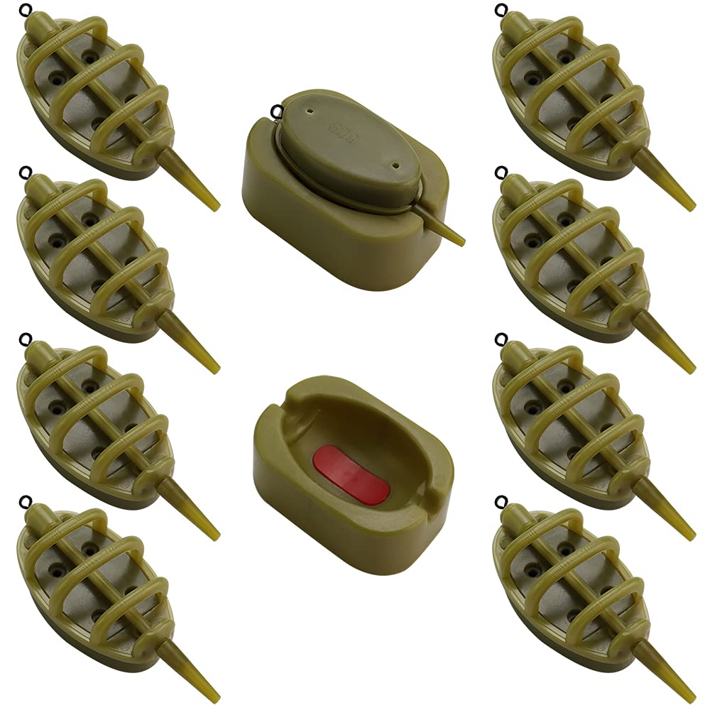 LYTIVAGEN 8 PCS Carp Fishing Inline Method Feeders Flat Method Feeder Fishing Feeders with Quick Release Methods Feeder Mould for Bait Making Carp Fishings 15g/20g/25g/30g/35g/40g/50g/60g (Brown)
