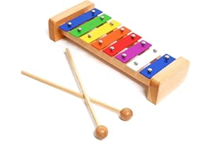 CARA & CO Professional Classic Wooden Glockenspiel Xylophone with 8 Metal Keys for Adults & Kids - Includes 2 Wooden Beaters