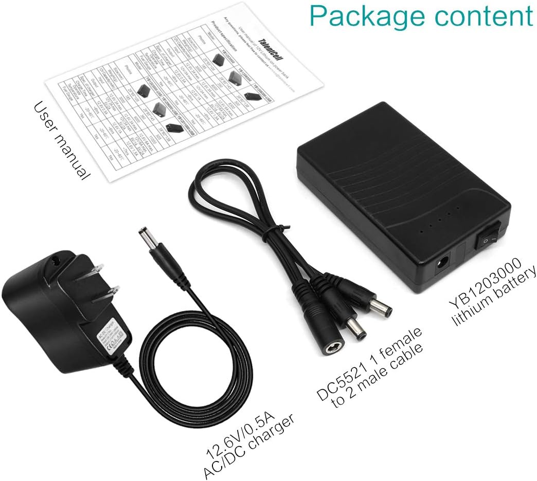 TalentCell Rechargeable 12V DC Output Lithium ion Battery Pack for LED Strip/Light/Panel/Amplifier and CCTV Camera with Charger, Multi-led Indicator Black (3000mAh) : Camera & Photo