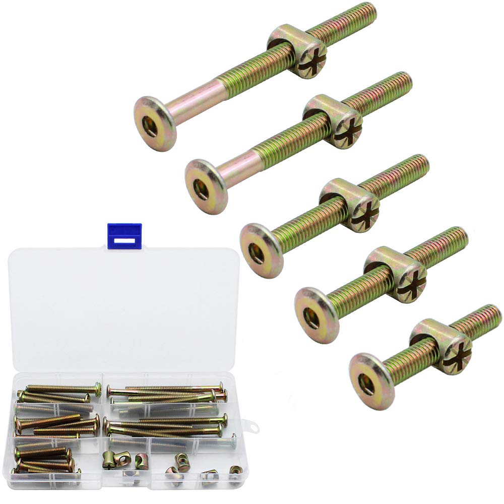 SPTwj 60PCS Furniture Bolt and Barrel Nuts Kit M6*35/45/55/65/75mm for Cots Beds Chairs Zinc Plated Furniture Hex Drive Socket Cap Nuts Kit