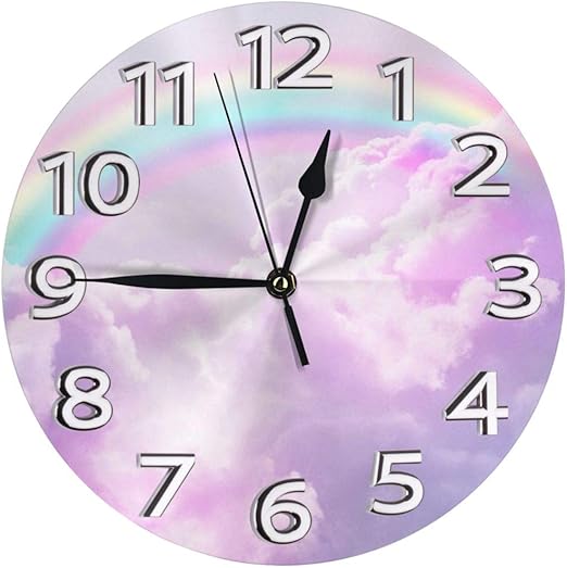 Amazon Co Jp 掛け時計 壁掛け時計 紫の雲 レインボー かけ時計 おしゃれ 耐久性 静音 音無し シンプル デザイン 連続秒針 電池式 直径25cm 寝室 部屋装飾 オフィス 丸形 時計 ホーム キッチン