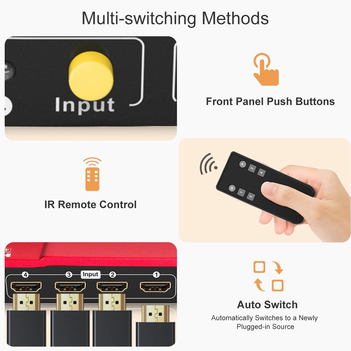 TESmart Ultra HD 4x1 HDMI 4K@60Hz 4:4:4 The Fast Switch 4Kx2K 4 Port HDMI Switch Box Selector 4x1 with S/PDIF and L/R Audio Output, IR Wireless Remote Control, HDMI Switch 4 in 1 Out (Red): Electronics
