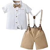 Boarnseorl Baby Boys Gentleman Outfits Shorts Sets,Infant Shirt + Shorts + Bow Tie + Suspenders