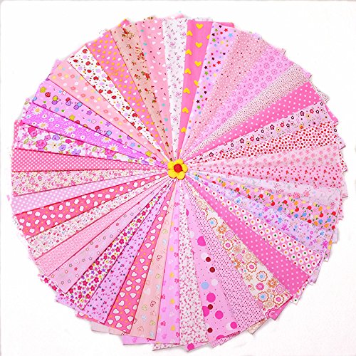 RayLineDo 2030cm Assorted Pre-Cut Printing Cloth Material Mixed Squares Bundle Quilt Fabric Patchwork for DIY Handmade Craft, Pink Color Series Customizable