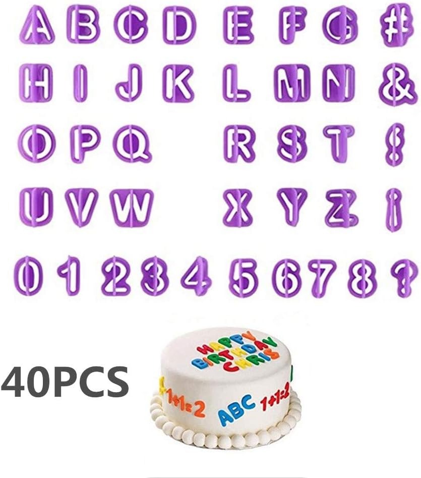 MERRY BIRD Set of 40pcs Letter Number Fondant Cutters Alphabet Letters Cutters DIY Cookie Cutter Set for Cake Decoration