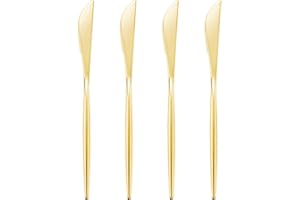 I00000 90 Pcs Gold Plastic Knives,Plastic Silverware, Gold Disposable Utensils, Heavy Duty Disposable Knives Dinnerware Perfect for Parties, Wedding & Dinners