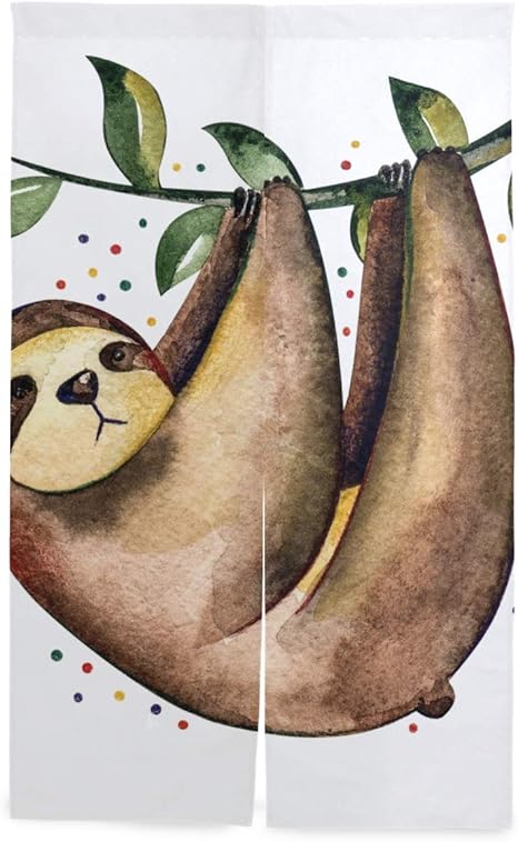 Amazon Nikivivi 間仕切りカーテン 水彩ナマケモノかわいい野生動物イラスト パーソナライズされたカスタマイズ パーティションキッチンレストランホール出口部屋装飾 洗練されたシンプルなスタイル カーテン オンライン通販