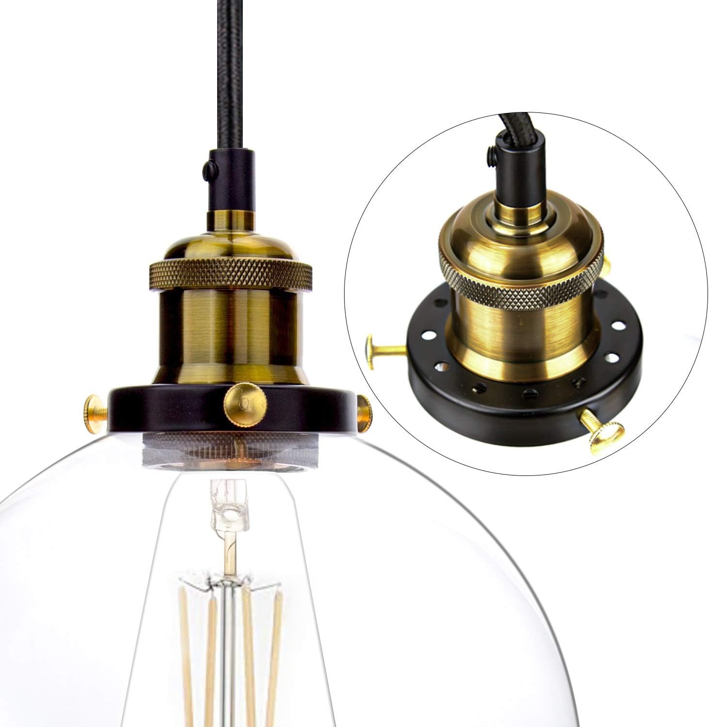 Frideko Vintage Ball Glass Ceiling Pendant Light -7.8 inch Industrial Style Globe Glass Lampshade Hanging Fixture Lighting with Adjustable Cord Length for Kitchen Island Dining Room(20cm) - - 