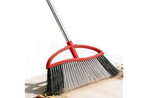 MuLing Outdoor Broom, 15.7" Wide Heavy Duty Angle Broom with Long Handle, Stiff Bristles for Sweeping Patio, Garden, Garage, 