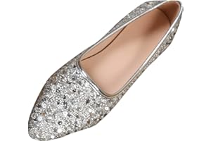 Womens Sparkly Sequin Flats Casual Fashion Summer Party Prom Flats Pointed Toe Soft Insole Shiny Glitter Dress Shoes