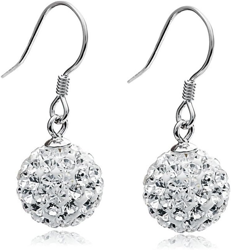 925 Sterling Silver Earrings For Women Girls 10mm Crystal Ball Hook Dangle Drop Earrings Fashion Jewellery Gifts