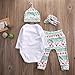 honeys Baby Girl 4pcs Christmas Suit Long Sleeve Romper+Retro Deer Pants+Hat+Headband (0-3months, White)