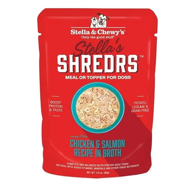 STELLA & CHEWY, DOG SHREDRS CHICKEN & SALMON POUCH, 2.8 OUNCE