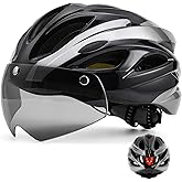 Adult Mountain Bike Helmet with Magnetic Goggles and Battery-Powered Tail Light - Adjustable Size 22.8-24.4in Bicycle Helmets