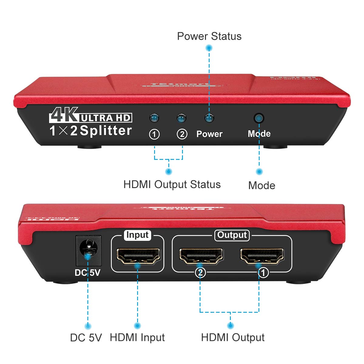 TESmart 1x2 HDMI 4K 60Hz Splitter HDMI 1 in 2 Out HDMI